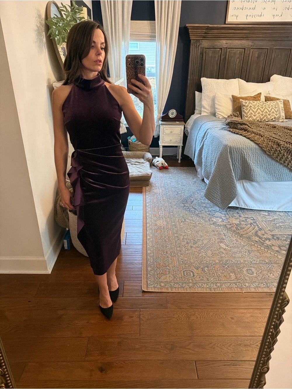 Chiara Boni Velvet Midi Dress in Deep Plum - Picture 3 of 3